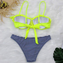Load image into Gallery viewer, Female Two Piece Swimsuit Low Waist Bikini Floral Printing Swimwear Push Up Bathing Suit  Detachable Padded Push Up Striped Bikini Set Two Piece Swimsuit Ladies Vintage Lace Bikini Sets Beach Swimwear
