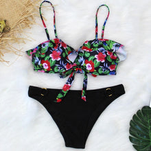 Load image into Gallery viewer, Female Two Piece Swimsuit Low Waist Bikini Floral Printing Swimwear Push Up Bathing Suit  Detachable Padded Push Up Striped Bikini Set Two Piece Swimsuit Ladies Vintage Lace Bikini Sets Beach Swimwear
