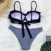 Load image into Gallery viewer, Female Two Piece Swimsuit Low Waist Bikini Floral Printing Swimwear Push Up Bathing Suit  Detachable Padded Push Up Striped Bikini Set Two Piece Swimsuit Ladies Vintage Lace Bikini Sets Beach Swimwear
