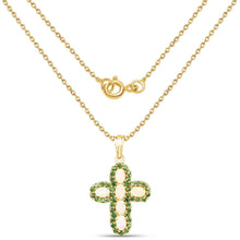 Load image into Gallery viewer, 14K Yellow Gold Plated 3.11 Carat Genuine Ethiopian Opal and Chrome Diopside .925 Sterling Silver Pendant

