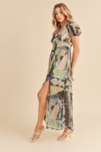 Load image into Gallery viewer, Lace Detail Slit Geometric Print Short Sleeve Maxi Comfortable Dress For Women, Elegant Lace, Alluring Slit, Sophisticated Geometric Print for Casual &amp; Dressy Occasions
