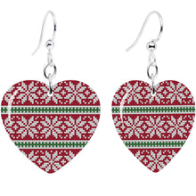 Load image into Gallery viewer, Red Green Christmas Sweater Heart Fishhook Dangle Earrings
