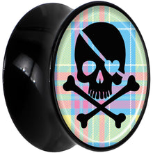 Load image into Gallery viewer, Black Acrylic Pink Green Plaid Heart Skull Saddle Plug Set 20mm
