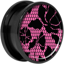 Load image into Gallery viewer, Pink Floral Lace Black Anodized Screw Fit Plug Set 20mm
