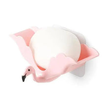 Load image into Gallery viewer, Flamingo Soap Dish Keep Soap Dry Clean Shower Soap Saver Tray Plastic Adhesive Drain Sponge Holder Bathroom Tool Soap Dish with Drains Soap Holder with Hooks Easy Dry SoapTray Easy Cleaning Soap Saver Extend Soap Life Powerful Adhesive No Drilling
