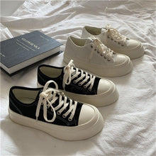 Load image into Gallery viewer, Flat White Sneakers Women's Sports Shoes Platform Vintage Casual Footwear Round Tennis  Athletic Canvas Trainers White Sneakers Low Top Canvas Sneakers
