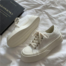 Load image into Gallery viewer, Flat White Sneakers Women's Sports Shoes Platform Vintage Casual Footwear Round Tennis  Athletic Canvas Trainers White Sneakers Low Top Canvas Sneakers
