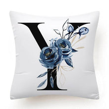 Load image into Gallery viewer, Floral Pillow Covers Alphabet Decorative Pillow Cases ABC Letter Flowers Cushion Covers Blue Flowers Polyester Pillowcase Decorative Sofa Pillows Cover Luxury Soft Materials
