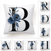 Load image into Gallery viewer, Floral Pillow Covers Alphabet Decorative Pillow Cases ABC Letter Flowers Cushion Covers Blue Flowers Polyester Pillowcase Decorative Sofa Pillows Cover Luxury Soft Materials
