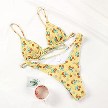 Load image into Gallery viewer, Floral Print Bikini String Swimsuit High Cut Bikini Set Bathing Suit Women's Swimsuit Halter Ribbed Polka Dot Tie Dye String Bathing Suit Bikini Set Women Swimwear High Waist Bikinis Beach
