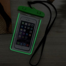 Load image into Gallery viewer, Florescent Universal Waterproof Phone Pouch Case Diving Swimming Bag Luminous Mobile Cover For Phone Sports Beach Pool 6 inch Universal Water Proof Mobile Pouch/Case Cover for Rain Protection &amp; Under Water Swimming Bag Case and Strap
