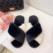 Load image into Gallery viewer, Fluffy Slippers Women Cozy Faux Fur Cross Indoor Floor Slides Flat Soft Furry Shoes Fluffy Furry Fur Slippers Flip Flop Open Toe Cozy House Memory Foam Sandals Slides Soft Flat Comfy Slippers
