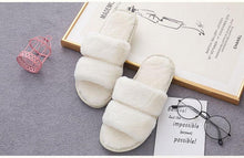 Load image into Gallery viewer, Fluffy Slippers Women Cozy Faux Fur Cross Indoor Floor Slides Flat Soft Furry Shoes Fluffy Furry Fur Slippers Flip Flop Open Toe Cozy House Memory Foam Sandals Slides Soft Flat Comfy Slippers

