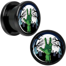 Load image into Gallery viewer, Cemetery Zombie Hand Halloween Black Anodized Plug Set 1/2
