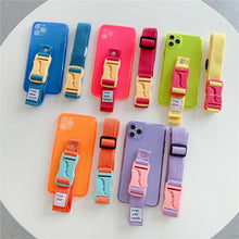 Load image into Gallery viewer, Fluorescent Sports Smartphone Case Bright Color Silicone Simple Soft Protective Cover Mobile Strap Wrist Crossbody Phone Case For iPhone 13 12 11 Pro XR XS Max X 8 7 Plus SE2 Strap Soft Silicon Phone Cover
