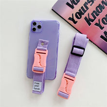 Load image into Gallery viewer, Fluorescent Sports Smartphone Case Bright Color Silicone Simple Soft Protective Cover Mobile Strap Wrist Crossbody Phone Case For iPhone 13 12 11 Pro XR XS Max X 8 7 Plus SE2 Strap Soft Silicon Phone Cover
