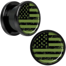 Load image into Gallery viewer, Green American Flag Black Anodized Screw Fit Plug Set  5mm to 20mm
