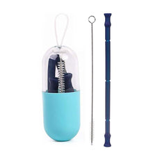 Load image into Gallery viewer, Foldable and Reusable Silicone Drinking Straw with Case
