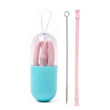 Load image into Gallery viewer, Foldable and Reusable Silicone Drinking Straw with Case
