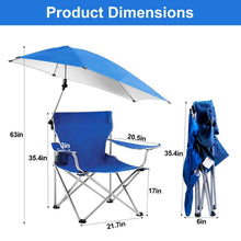 Load image into Gallery viewer, Foldable Beach Chair with Detachable Armrest Adjustable Canopy Stool with Cup Holder
