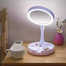 Load image into Gallery viewer, Foldable LED Vanity Mirror With Storage Box, Double-sided 1X &amp; 10X Magnifying Retractable Mirror
