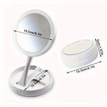 Load image into Gallery viewer, Foldable LED Vanity Mirror With Storage Box, Double-sided 1X &amp; 10X Magnifying Retractable Mirror
