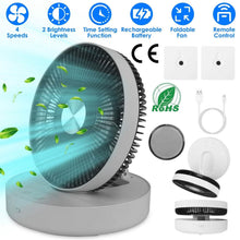 Load image into Gallery viewer, Foldable Rechargeable LED Desk Fan Wall Mounted with Magnetic Remote
