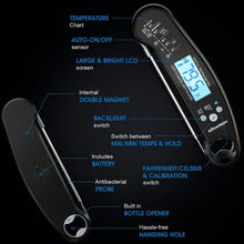 Load image into Gallery viewer, Food Kitchen Digital Meat Thermometer Waterproof Kitchen Food Cooking Thermometer with Backlight LCD Best Super Fast Electric Meat Thermometer Probe for BBQ Grilling Baking  BBQ Waterproof Kitchen Cooking Tools
