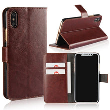 Load image into Gallery viewer, For iPhone X Case Cover for iPhone 8 7 6 6S Plus 5 5S 5SE Luxury PU Leather Flip Wallet Phone Cases Black Simple Card Holder With Magnetic Button Flip Leather Cover
