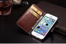 Load image into Gallery viewer, For iPhone X Case Cover for iPhone 8 7 6 6S Plus 5 5S 5SE Luxury PU Leather Flip Wallet Phone Cases Black Simple Card Holder With Magnetic Button Flip Leather Cover
