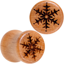 Load image into Gallery viewer, Organic Beechwood Holiday Winter Snowflake Saddle Plug Set Sizes 8mm to 25mm
