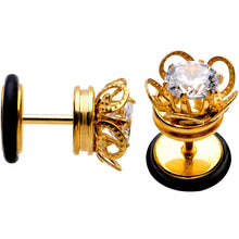 Load image into Gallery viewer, Clear Gem Gold Tone Anodized Swirl Cheater Plug Set
