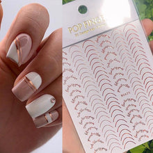 Load image into Gallery viewer, French Rose Gold Striping Tape Nail Design Stripe Lines Geometry 3D Sticker for Nails Gel Polish Sticker Decals for Manicuring Decorations Manicure Stickers Decals Silver Strip Line Nail Decal Self-Adhesive 3D Wave Decal Decoration Metallic Curve Design
