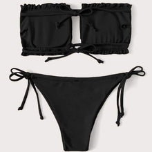 Load image into Gallery viewer, Frill Trim Bandeau Tie Side Bikini Swimsuit
