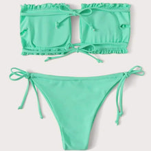 Load image into Gallery viewer, Frill Trim Bandeau Tie Side Bikini Swimsuit
