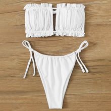Load image into Gallery viewer, Frill Trim Bandeau Tie Side Bikini Swimsuit
