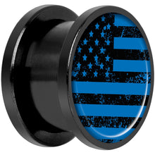 Load image into Gallery viewer, Blue American Flag Black Anodized Screw Fit Plug Set 9/16
