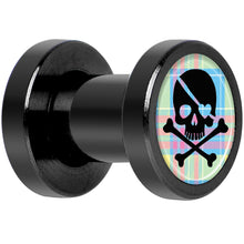 Load image into Gallery viewer, Pink Green Plaid Heart Skull Black Anodized Screw Fit Plug Set 4G
