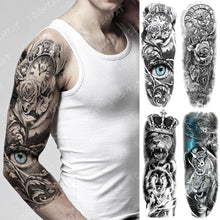 Load image into Gallery viewer, Full Arm Temporary Tattoos 8 Sheets and Half Arm Shoulder Waterproof Tattoos Elegant Large Lion Sleeve Sticker Tattoo Waterproof Temporary Big Wolf Tatoos For Men and Women
