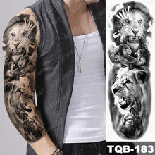 Load image into Gallery viewer, Full Arm Temporary Tattoos 8 Sheets and Half Arm Shoulder Waterproof Tattoos Elegant Large Lion Sleeve Sticker Tattoo Waterproof Temporary Big Wolf Tatoos For Men and Women
