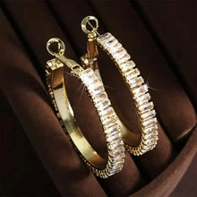Load image into Gallery viewer, Full Rectangular Shiny Synthetic Zirconia Decorative Hoop Earrings
