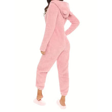 Load image into Gallery viewer, Fuzzy Hooded Pajama Jumpsuit For Music Festival, Long Sleeve Zipper Lingerie &amp; Sleepwear
