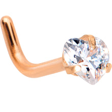 Load image into Gallery viewer, 18G 1/4 Clear Heart 3mm CZ Gem Rose Gold IP L-Shape Nose Ring
