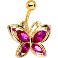 Load image into Gallery viewer, Pink Gem Gold PVD Burst of Color Butterfly Belly Ring
