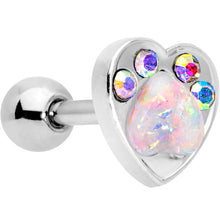 Load image into Gallery viewer, 16G 1/4 Pink Faux Opal Paw Print Heart Cartilage Tragus Earring
