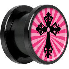 Load image into Gallery viewer, Pink Black Radiant Cross Black Anodized Screw Fit Plug Set 1/2
