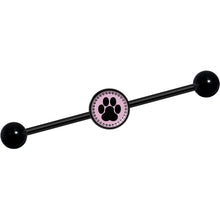 Load image into Gallery viewer, 14G Black on Pink Paw Print Black Industrial Barbell 37mm
