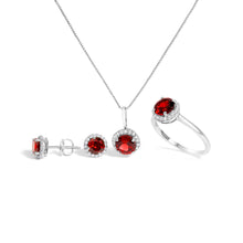 Load image into Gallery viewer, 10K White Gold Purple Amethyst and 3/8 Cttw Diamond Halo Jewelry Set (Earrings, Pendant &amp; Ring)
