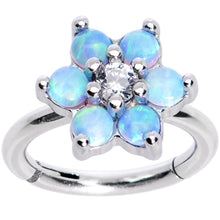 Load image into Gallery viewer, 16G 5/16 Clear CZ Gem Blue Faux Opal Hinged Segment Ring
