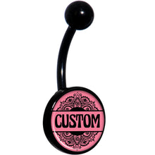 Load image into Gallery viewer, Custom Pink Mandala Personalized Name Black Belly Ring
